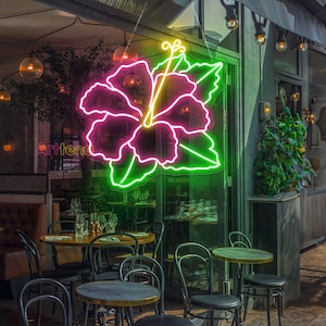 Hibiscus Flower Neon Sign Hawaiian Flower Neon Light Tropical Flower Light Sign Flower LED Light Hibiscus Wall Decor Art Hawaiian Bar Decor