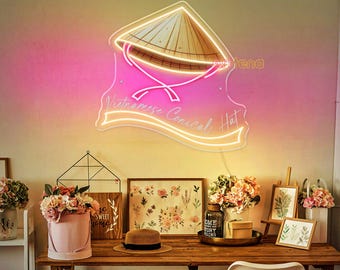 Vietnam Conical Hat LED Neon Sign, Non La Wall Decor, Vietnamese Culture Neon Light, Traditional Hat Glow, Asian Home Accent Decor