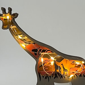 Custom Wooden Carved 3D Giraffe With Light Desk Decoration-Animals Ornaments in Forest Landscape-Wooden Toys For Kid-Custom Gift image 8