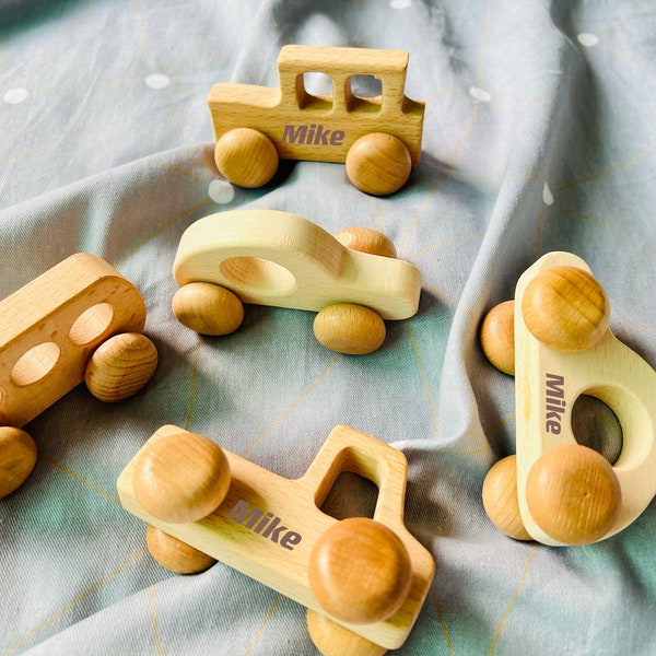 Juguete de coche de madera personalizado para bebé- Juego de juguetes de vehículos para niños pequeños Montessori-Juguete de madera personalizado- Juguete de juego de simulación-Regalo de cumpleaños para niños