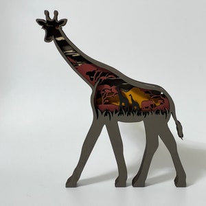 Custom Wooden Carved 3D Giraffe With Light Desk Decoration-Animals Ornaments in Forest Landscape-Wooden Toys For Kid-Custom Gift Giraffe No Light