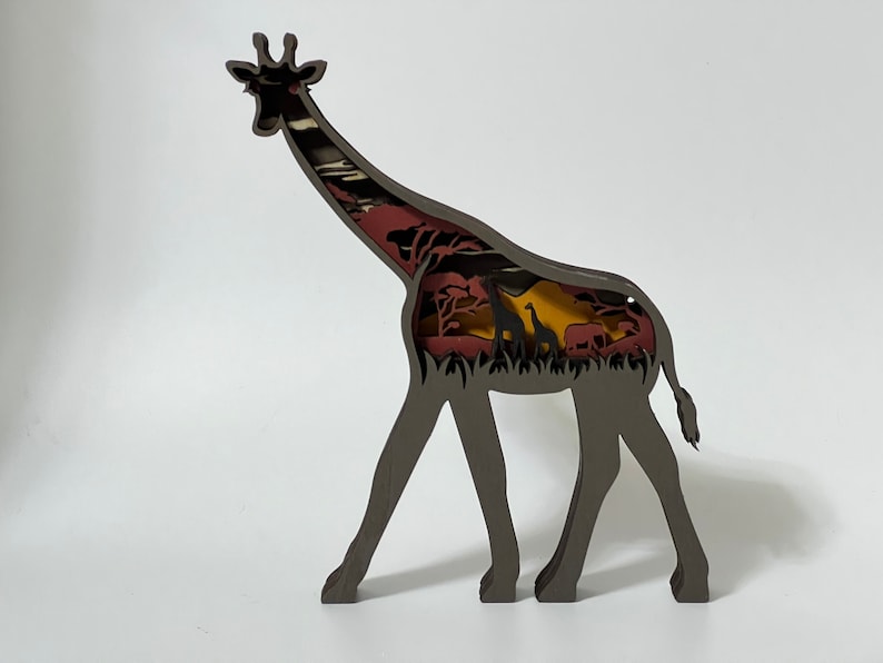 Custom Wooden Carved 3D Giraffe With Light Desk Decoration-Animals Ornaments in Forest Landscape-Wooden Toys For Kid-Custom Gift Giraffe No Light