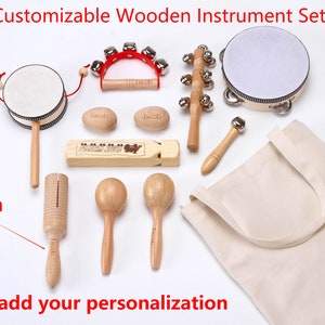12Pcs Custom Wooden Musical Instrument Set, Personalized Wooden Instrument Kit, Montessori Toddler Music Toys, Educational Play Kits