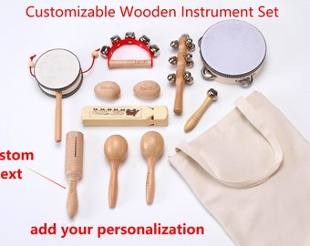 12Pcs Custom Wooden Musical Instrument Set, Personalized Wooden Instrument Kit, Montessori Toddler Music Toys, Educational Play Kits