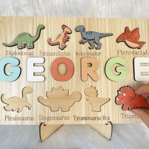 Custom Handmade Puzzle With Dinosaur ,Wooden Name Puzzle,Personalized Baby Name Puzzle,Montessori Baby Toys, 1st Birthday Gifts for Baby image 6
