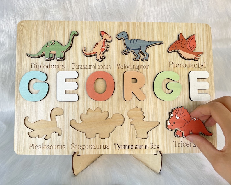 Custom Handmade Puzzle With Dinosaur ,Wooden Name Puzzle,Personalized Baby Name Puzzle,Montessori Baby Toys, 1st Birthday Gifts for Baby image 6