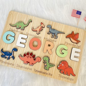 Custom Handmade Puzzle With Dinosaur ,Wooden Name Puzzle,Personalized Baby Name Puzzle,Montessori Baby Toys, 1st Birthday Gifts for Baby image 8