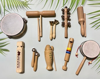 12 Stück benutzerdefinierte Holz Musikinstrumente Set, personalisierte Holzinstrumente Kit, Montessori Kleinkind Musikspielzeug, Lernspiel Kits