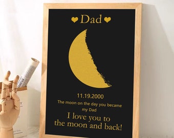 Father's Day Gift-Moon Phase Wall Art-Personalized Gold/Silver Moon Phase-Wooden-The Day You Were Born Gift-Home Decoration-Gift for Dad