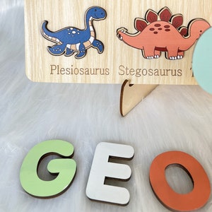 Custom Handmade Puzzle With Dinosaur ,Wooden Name Puzzle,Personalized Baby Name Puzzle,Montessori Baby Toys, 1st Birthday Gifts for Baby image 9