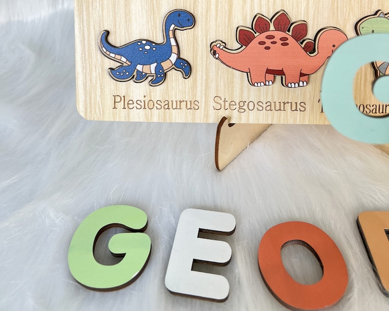 Custom Handmade Puzzle With Dinosaur ,Wooden Name Puzzle,Personalized Baby Name Puzzle,Montessori Baby Toys, 1st Birthday Gifts for Baby image 9