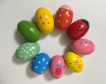 Colorful Painting Wooden Sand Eggs for Easter, Wooden Easter Eggs Kit, Montessori Toddler Wooden Toys, Easter Basket Stuff