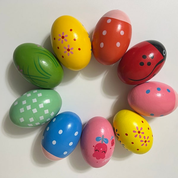 Colorful Painting Wooden Sand Eggs for Easter, Wooden Easter Eggs Kit, Montessori Toddler Wooden Toys, Easter Basket Stuff