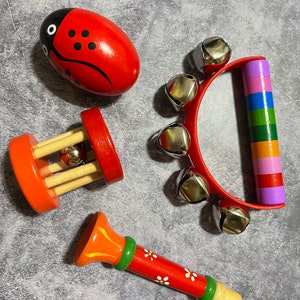 4-teiliges Holzinstrumenten-Set in Rot, Montessori Holzspielzeug-Instrumenten-Kit für Kleinkinder, Baby-Musikinstrument, Musikinstrument, Holzspielzeug Bild 2