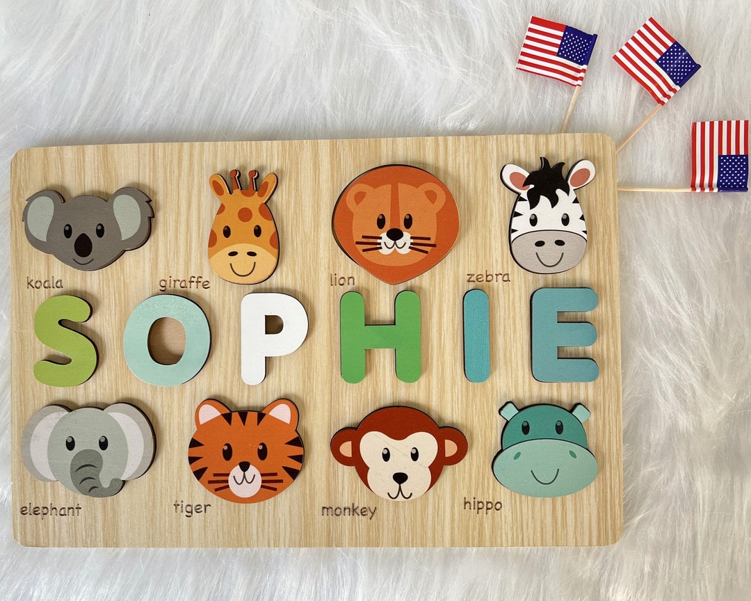 Custom Handmade Puzzle With Animals,wooden Name Puzzle,personalized