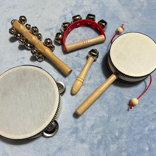 Ensemble d'instruments de musique en bois personnalisé 5 pièces, kit d'instruments en bois personnalisé, jouets musicaux Montessori pour tout-petits, kits de jeux éducatifs