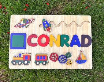 Benutzerdefinierte Holz Namen Puzzle für Kleinkinder-Montessori Baby Name Puzzle-Holz Spielzeug-Personalisiertes 1. Geburtstagsgeschenk für Unisex Kinder-Baby Shower Geschenk