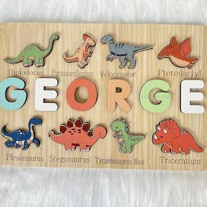 Custom Handmade Puzzle With Dinosaur ,Wooden Name Puzzle,Personalized Baby Name Puzzle,Montessori Baby Toys, 1st Birthday Gifts for Baby image 2