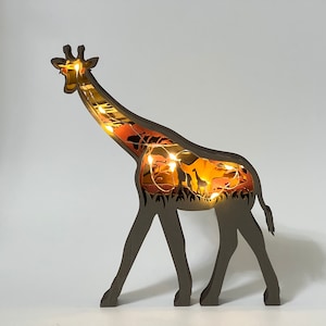 Custom Wooden Carved 3D Giraffe With Light Desk Decoration-Animals Ornaments in Forest Landscape-Wooden Toys For Kid-Custom Gift image 7