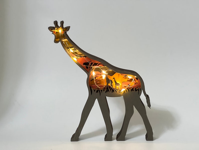 Custom Wooden Carved 3D Giraffe With Light Desk Decoration-Animals Ornaments in Forest Landscape-Wooden Toys For Kid-Custom Gift image 7