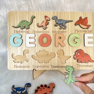 Custom Handmade Puzzle With Dinosaur ,Wooden Name Puzzle,Personalized Baby Name Puzzle,Montessori Baby Toys, 1st Birthday Gifts for Baby image 5