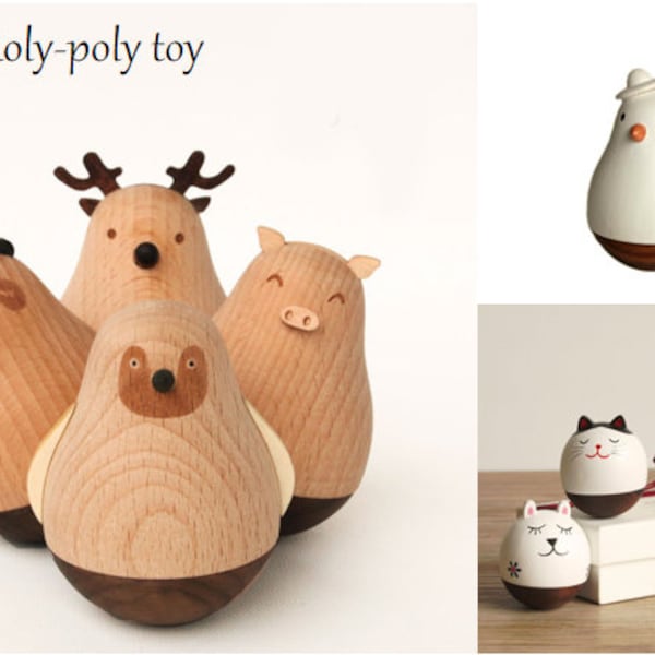 Lettrage personnalisé Roly-poly Toy/Jouet Roly-poly en bois animal mignon/Ornements de bureau à domicile/Décoration de bureau travaux manuels/Cadeaux de Noël pour enfant