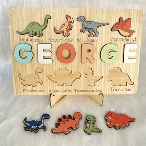 Custom Handmade Puzzle With Dinosaur ,Wooden Name Puzzle,Personalized Baby Name Puzzle,Montessori Baby Toys, 1st Birthday Gifts for Baby image 7