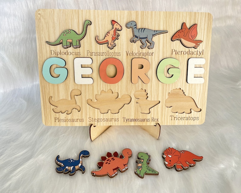 Custom Handmade Puzzle With Dinosaur ,Wooden Name Puzzle,Personalized Baby Name Puzzle,Montessori Baby Toys, 1st Birthday Gifts for Baby image 7