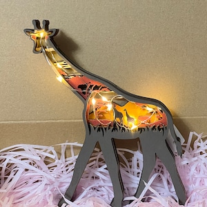 Custom Wooden Carved 3D Giraffe With Light Desk Decoration-Animals Ornaments in Forest Landscape-Wooden Toys For Kid-Custom Gift image 9