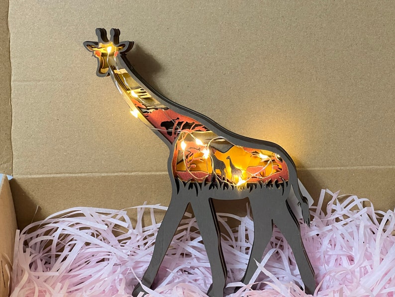 Custom Wooden Carved 3D Giraffe With Light Desk Decoration-Animals Ornaments in Forest Landscape-Wooden Toys For Kid-Custom Gift image 9