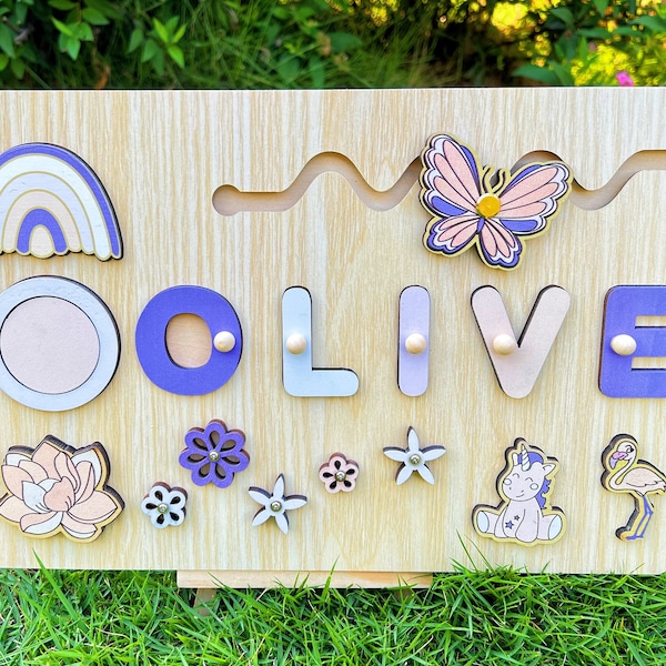 Personalized Wooden Name Puzzle for Toddlers-Montessori Wooden Toys-1st Birthday Gift for Baby Girl Boy- Colorful Wooden Name Sign