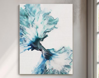 Abstract Acrylic Pour Painting | Blue Green Fluid Art Decor