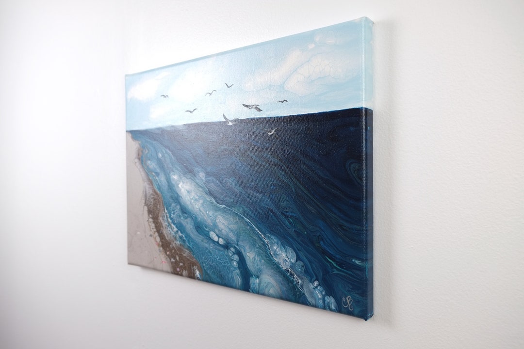 Coastal Bliss - Acrylic Beach Painting Seagulls North Carolina Coast - Etsy
