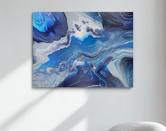 Abstract Acrylic Pour Painting | Blue, Purple, and White Fluid Art