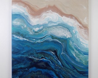 Seaside Summer Tides - Aerial Beach View Acrylic Canvas Painting
