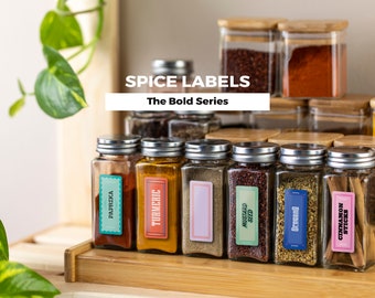 BOLD SPICE labels | BOLD, 50 spice labels, at-home, templates, 40 blank Template, Coriander, Cilantro, Cayenne, Cajun, Black Pepper, Thyme