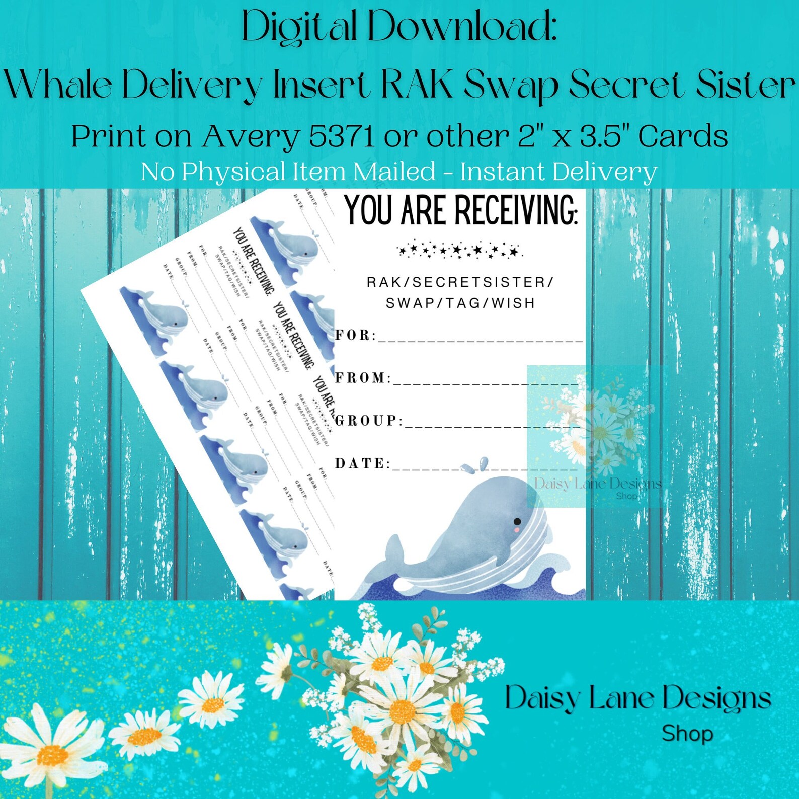 Swap Rak Tags Whale of a Delivery Tag Insert Pen Pal Secret Sister RAK Swap Trade ...