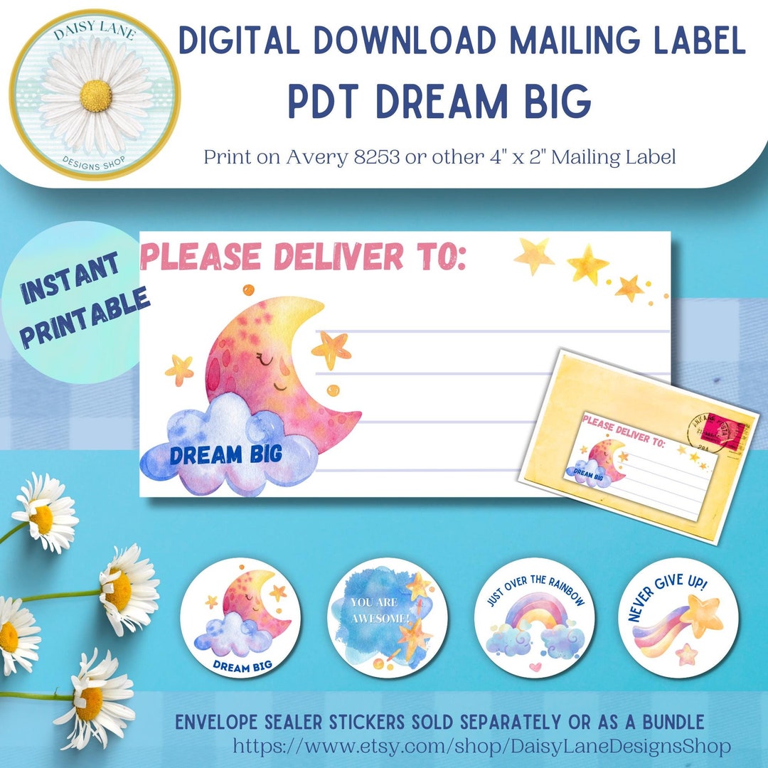 Dream Big PDT Mailing Labels Digital Download Printable 2" X 4 ...