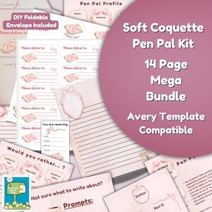Puede incluir: Un kit de correspondencia Soft Coquette con un mega paquete de 14 páginas. El kit incluye papelería con detalles de lazo rosa, diseñado para escribir cartas. El kit incluye indicaciones, etiquetas de dirección y un sobre plegable.