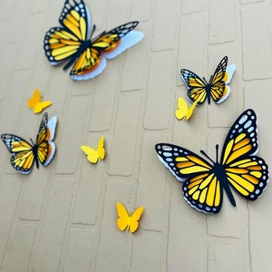 8pcs 3D yellow paper butterflies for wall art, nursery decoration, party decor , baby girl nursery , home decor, party , table