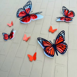 8pcs 3D orange paper butterflies wall art , baby girl nursery , party decoration , home decor , balloon garland party table