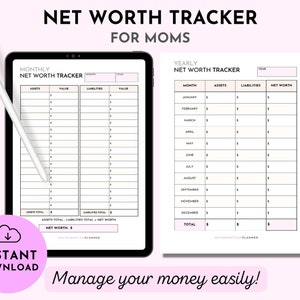 Printable Net Worth Tracker for Moms, Financial Planner, Net Worth ...