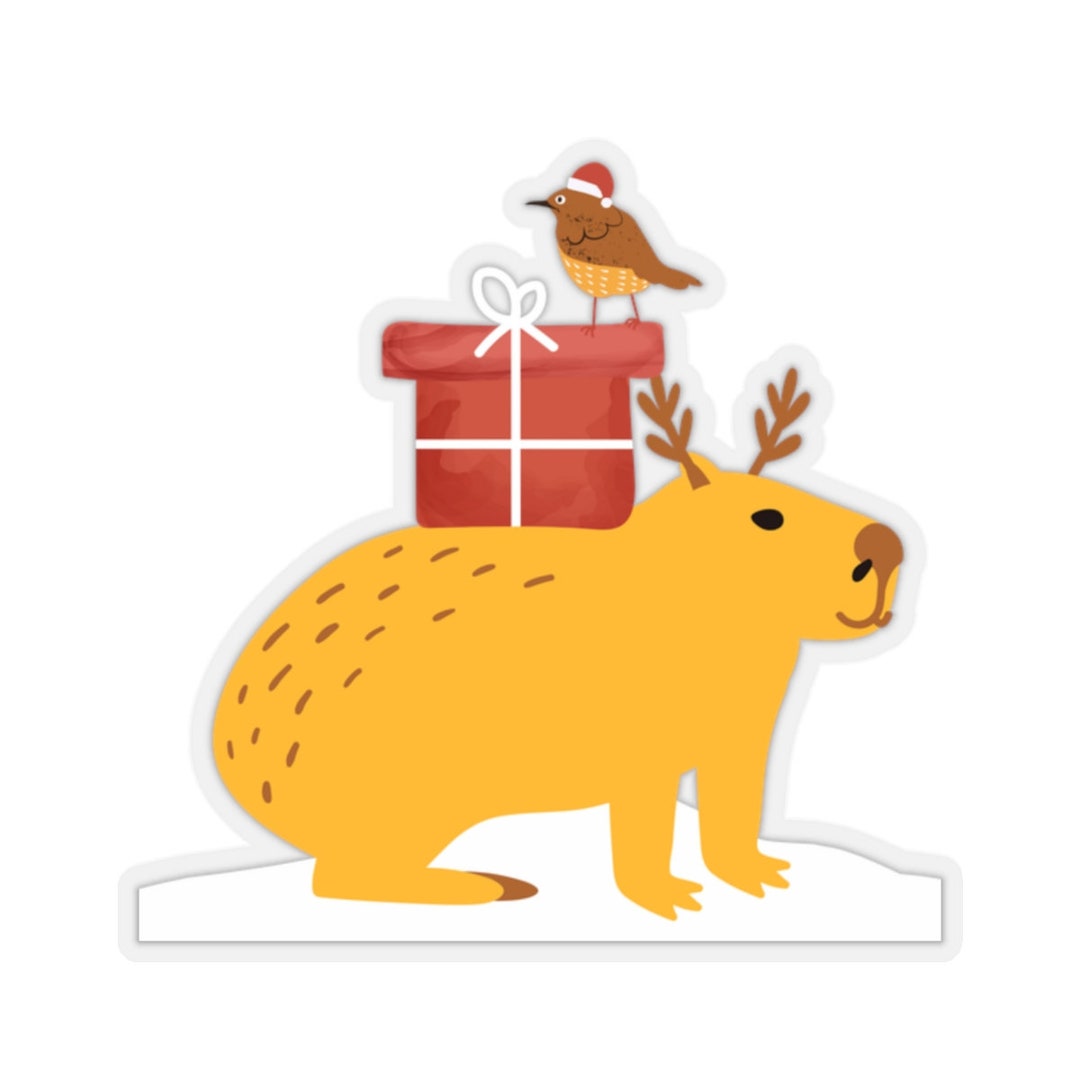 Capybara Holiday Sticker Capybara & Bird Christmas Sticker Animal Lover