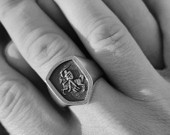 Sterling Silver Ring "Pagonya" national emblem of Belarus, Pahonia coat of arms