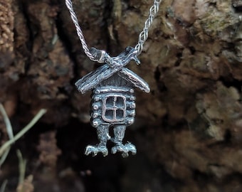 Silver Pendant Amulet 'Baba Yaga's Hut on Chicken Legs': the magic of Russian fairy tales