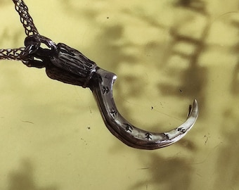 Forged Sickle pendant - Silver Crescent Amulet for Boline Witchcraft