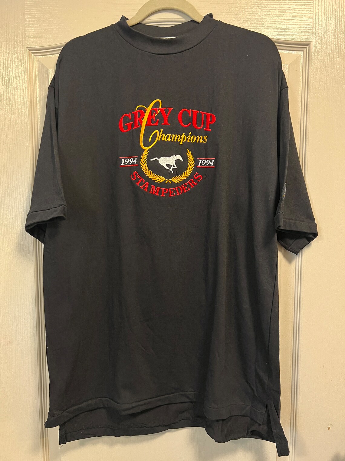 Calgary Stampeders Black Embroidered Tshirt Grey Cup 94 Vintage 90s