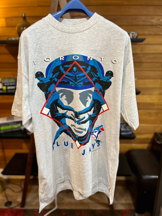 1990s Kelly Gruber Toronto Blue Jays T-shirt Vintage Brooks Made in Canada Single Stitch 100% Cotton All Over Print Tee MLB Major League