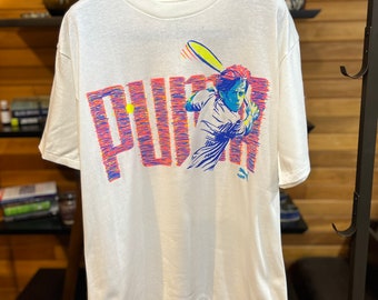 Vintage 90s PUMA Tennis T-Shirt: Neon Graphic Tee, Never Worn, Size L