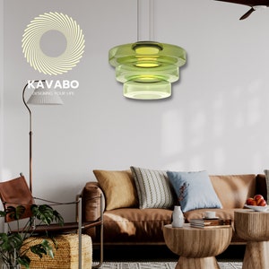 Glass Chandelier Lighting for Living Room, Green Pendant Light for Bedroom decor, Morden 3 Layer Hanging Light